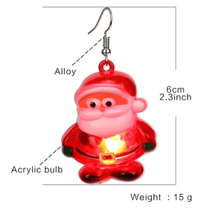 Luminous Santa Claus Christmas earrings in red acrylic with alloy hooks and 6cm size