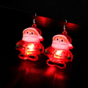 Glowing Santa Claus LED earrings for Christmas party with red festive lighting effects