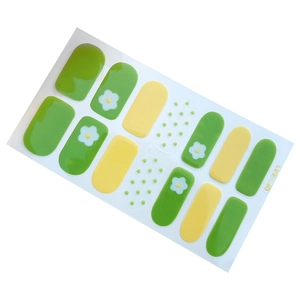 Chic 3D nail art stickers with fresh green and yellow flower and polka dot patterns