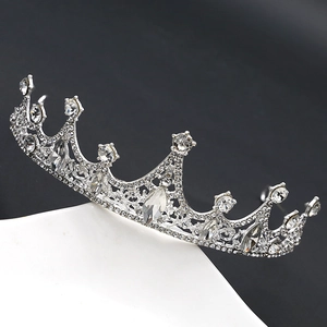 Detailed view of luxury bridal tiara with sparkling crystal rhinestones in silver finish