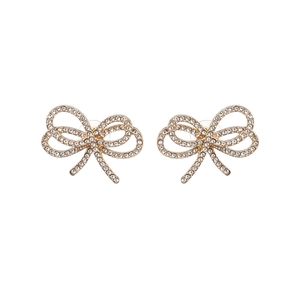 Elegant gold bow earrings with shimmering crystals and pearls for women's jewelry