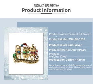 Detailed product size chart of cartoon Christmas cats enamel brooch with alloy pearls