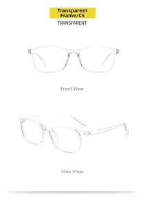 Macro shot of TR90 transparent eyeglass frames showing model C5 detail and inner temple specs