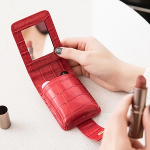 Lippenstift Etui Mit Spiegel Krokodilmuster PU Leder Mini Kosmetiktasche Tragbarer Reise Makeup Organizer Für Damen