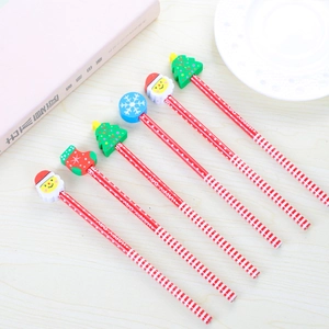 Christmas HB Pencils With Cartoon Eraser Toppers Wooden Red White Striped For Students School Office Holiday Party Gifts