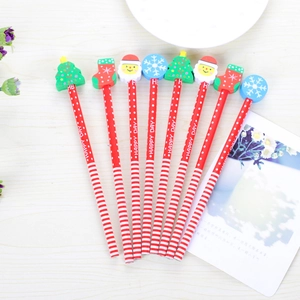 Christmas HB pencil set with festive erasers including Santa and tree for kids