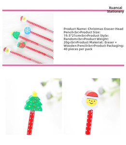 Detail showing Christmas HB pencil with removable Santa and tree eraser toppers