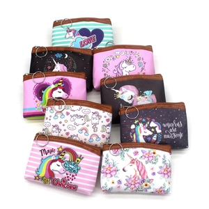 Cartoon Unicorn Coin Purse PU Leather Zipper Mini Wallet With Key Ring Portable Small Pouch For Kids Girls