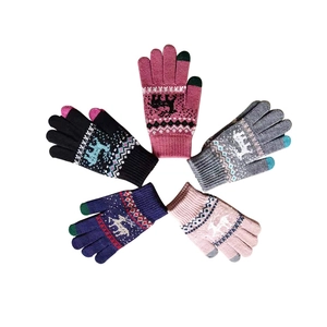 Winter thermal touch screen knit gloves with reindeer pattern in five assorted colors