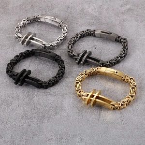 Classic stainless steel Byzantine chain bracelet with cross clasp in four metallic colors