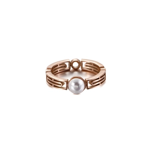 Minimalist 18k gold plated stainless steel ring with white pearl and hollow geometric band