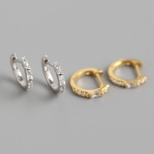 925 Sterling Silber Creolen Rechteckige Runde Zirkonia Huggie Stil Weißgelbgold Beschichteter Modeschmuck