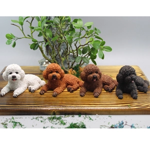 Set of four cute lifelike teddy dog figurines for car dashboard and home desk decoration