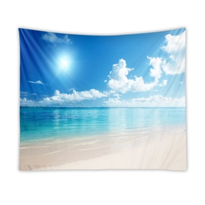 Tenture murale bohème avec plage tropicale et océan bleu pour décoration de chambre