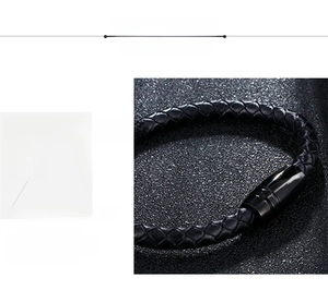 Detail showing high-quality black braided leather texture and 316L stainless steel magnetic clasp