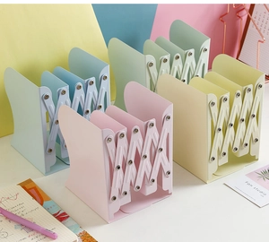 Adjustable metal bookends set in pastel pink, blue, green and beige macaron colors