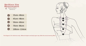 Length guide showing necklace size measurements for various fits from 35cm to 114cm
