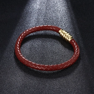 Minimalist red woven microfiber leather bracelet with gold-plated stainless steel clasp
