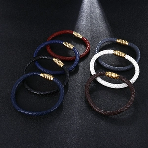Braided microfibre leather bracelets with 18K gold magnetic clasps in multiple colors