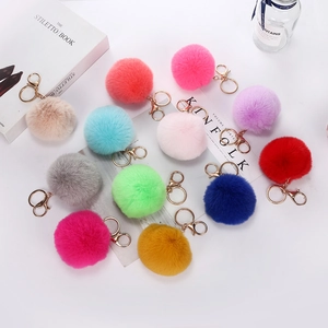 Portachiavi in finta pelliccia di coniglio multicolore con moschettoni in metallo