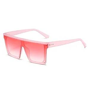 Occhiali da sole quadrati oversize con montatura rosa e lenti rosse sfumate