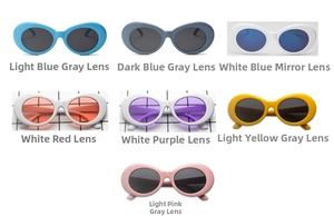 Detailed grid showing small oval vintage sunglasses in various colors and lens finishes