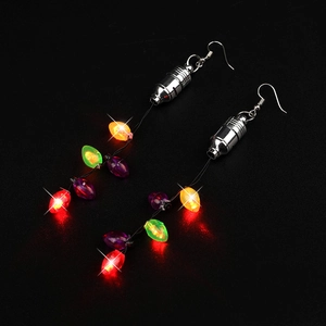Luminous LED Christmas light bulb drop earrings with colorful glowing festive beads