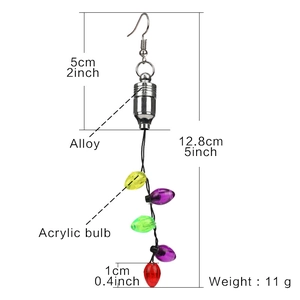 Luminous Christmas earrings with colorful LED acrylic bulbs and alloy hooks with size specs