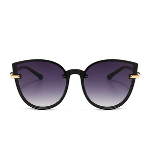 Classic black cat-eye sunglasses featuring purple gradient lenses and gold metal accents