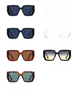 Detailed grid showing square oversized sunglasses in seven assorted color frames and lenses