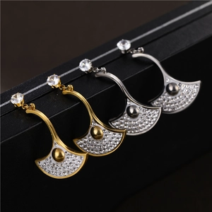 Fan Shaped Dangle Earrings Stainless Steel Zircon Ginkgo Leaf Design Elegant Party Jewelry For Women
