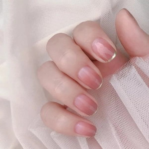 French Gradient Nude Pink Press On Nails Gold Glitter Tip Waterproof Detachable Artificial False Nails