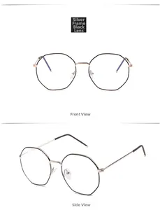 Close-up of geometric metal glasses frames in silver and black shown from multiple angles