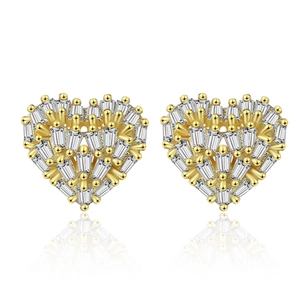 Elegant Copper Heart Stud Earrings For Women Shiny Rhinestone Inlaid Minimalist Jewelry For Party Gold Silver Color