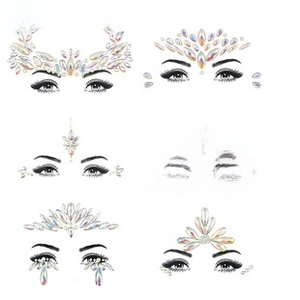 Detailed grid of iridescent crystal face jewels and rhinestone sticker sets for festivals