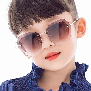 Kids Sunglasses Rimless Geometric Polygon UV400 Protection Gradient Lenses Fashion Eyewear For Boys And Girls