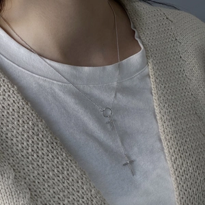 Minimalist Double Cross Pendant Necklace 925 Sterling Silver Y Shaped Chain Niche Design Jewelry For Women
