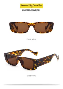 Detail view of tortoiseshell rectangle sunglasses with tan lenses from front and side