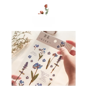Translucent floral PET stickers with botanical designs and quotes for DIY scrapbooking