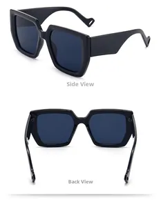 Detailed side and back views of vintage square thick frame sunglasses in glossy black