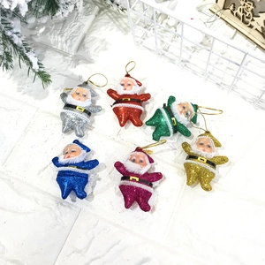 Glittery Santa Claus ornaments in 6 colors for Christmas tree decoration set