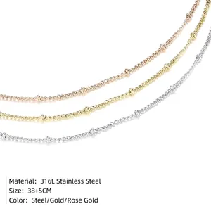 316L stainless steel adjustable chain necklace in silver, gold, and rose gold finishes