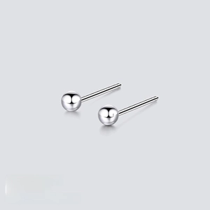 Close-up of 3mm polished stainless steel ball stud earrings in silver finish
