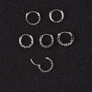Set of 6 vintage silver twisted stainless steel earrings with hinged clasp design