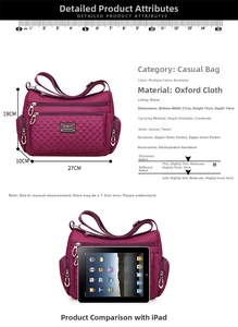 Detailed size specifications of the Oxford fabric nylon shoulder bag with dimensions