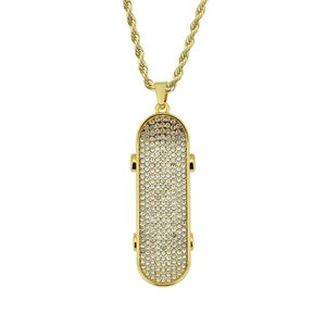 Skateboard Pendant Necklace Alloy Iron Rhinestone Iced Out Hip Hop Street Style For Men With Twist Chain