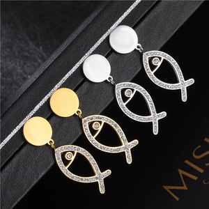 Fish Dangle Earrings Stainless Steel Rhinestone Hollow Drop Jewelry For Women Korean Style Hypoallergenic