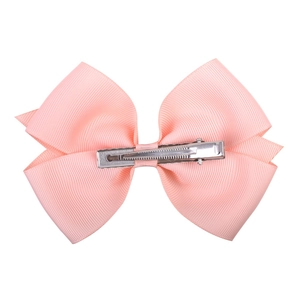 Pink grosgrain ribbon bow hair clip for girls with a secure metal alligator clip back