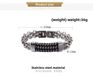 Detail specifications of stainless steel braided bracelet with 210mm length and 36g weight