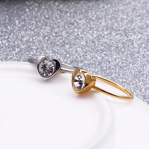 Minimalist heart zircon titanium steel rings in gold and silver finish with bezel setting
